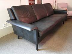 Arne Vodder Black Leather Sofa Patina