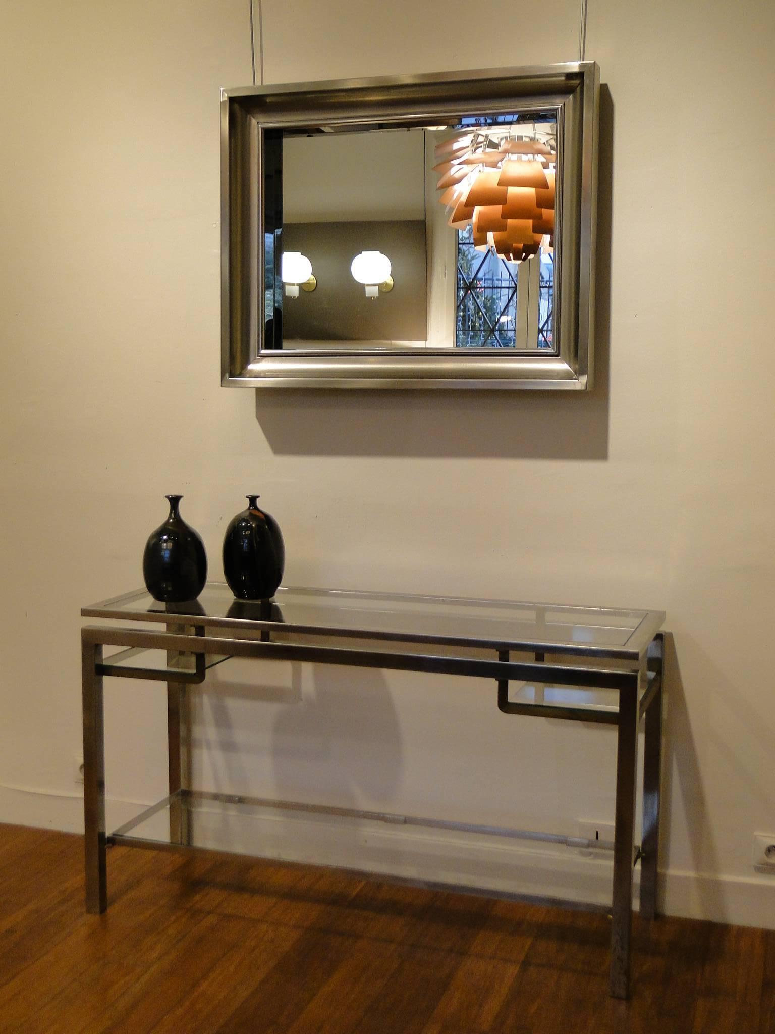 Mid-Century Modern Guy Lefevre France, 1970 Stainless Steel Console with Double Tops