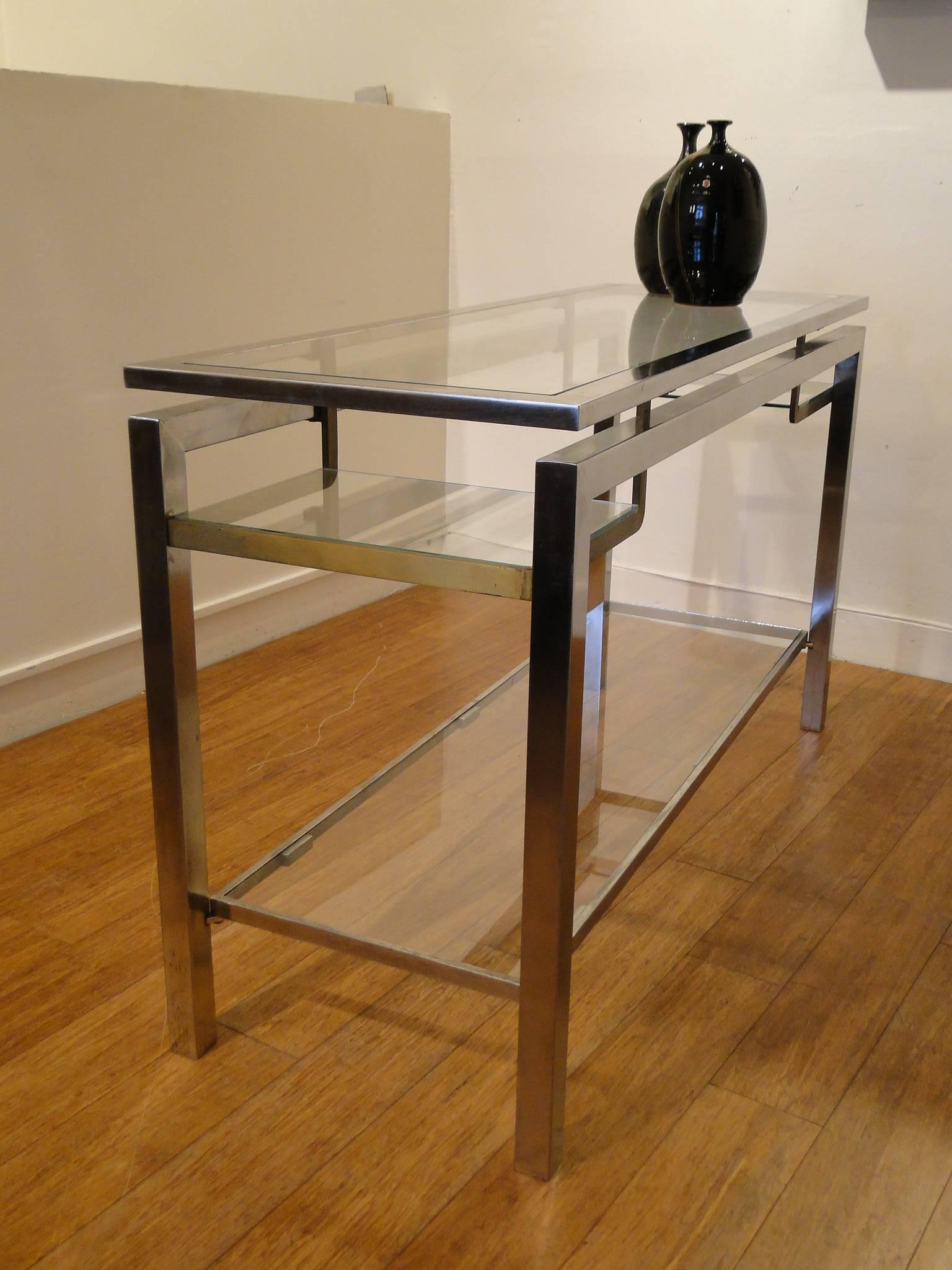 Guy Lefevre France, 1970 Stainless Steel Console with Double Tops 1