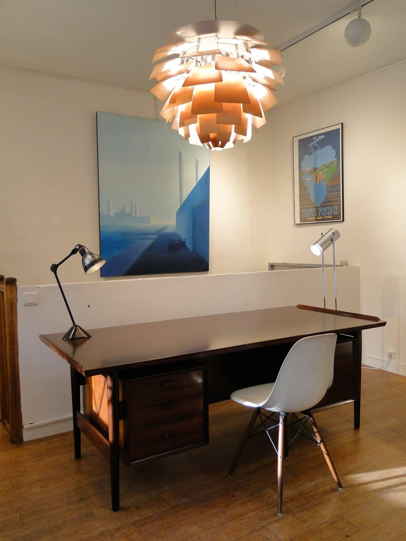 Rosewood desk by Arne Vodder Sibast, circa 1960. Five drawers plus shelving at the front of the desk.

With keys.