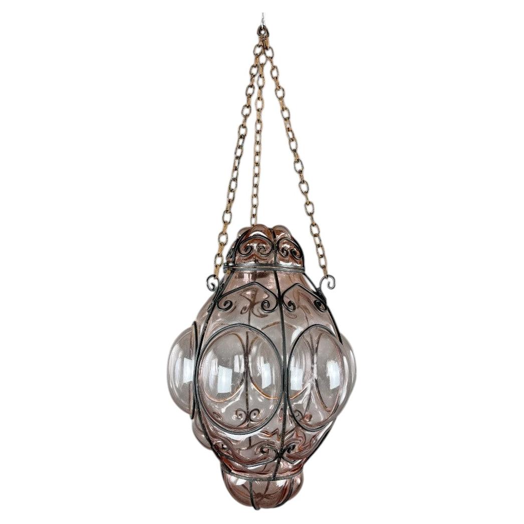 Italian Lantern In Blown Glass And Metal, 1960s For Sale
