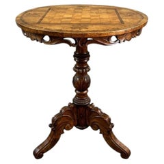 Mesa con pedestal de madera con marquetería de principios del siglo XX, 72 cm, motivos geométricos