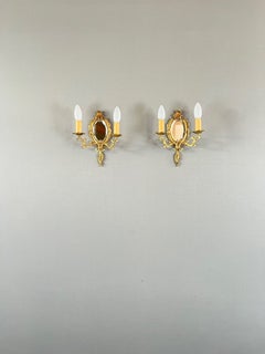 Pair Of Louis XV Style Mirror Wall Sconces, 20th Century