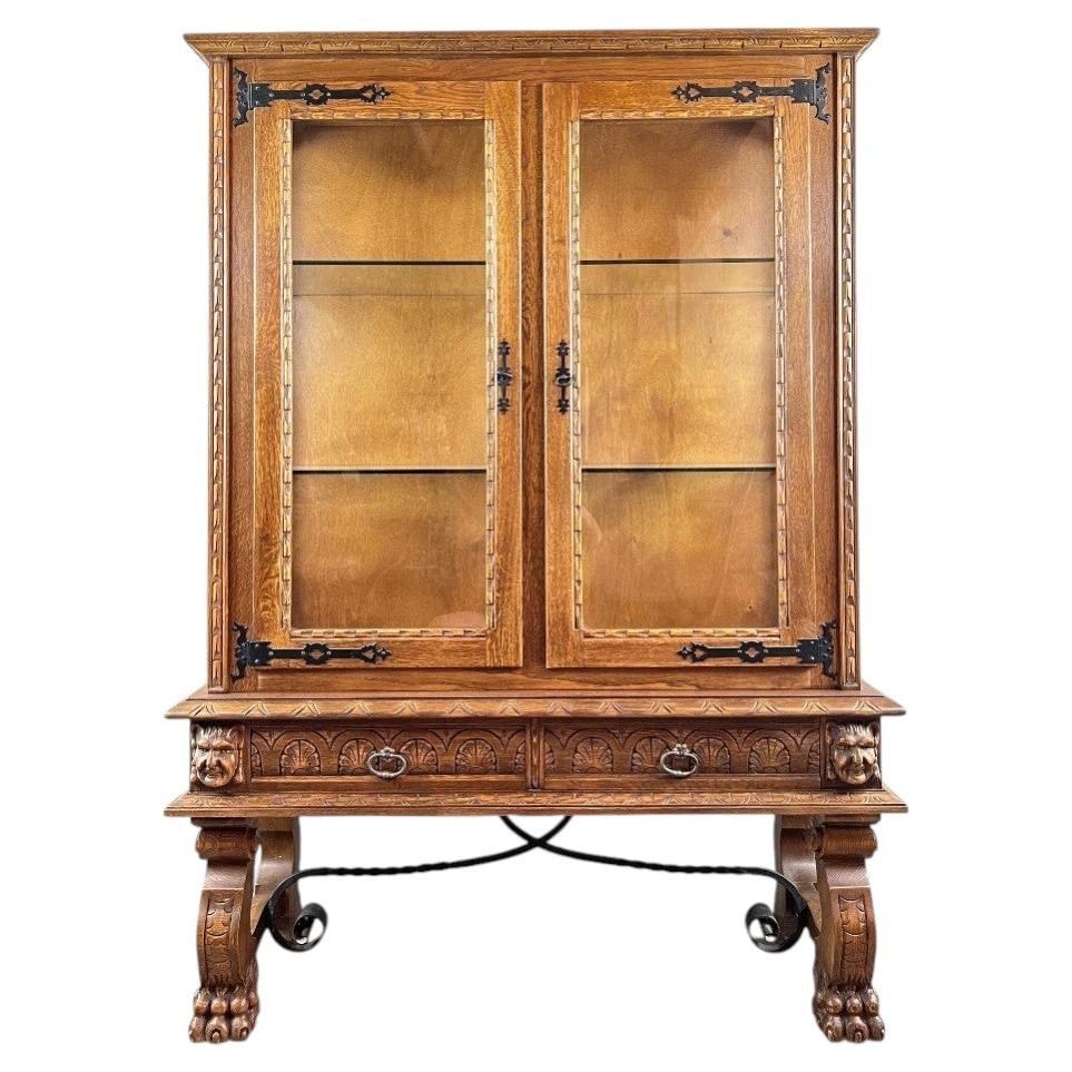 Carved Oak Display Case, Neo-renaissance Style, 20th Century For Sale