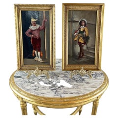 Oil On Wood Paintings Pair Of Portraits In Costume, 19th Century