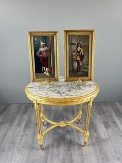 Oil On Wood Paintings Pair Of Portraits In Costume, 19th Century