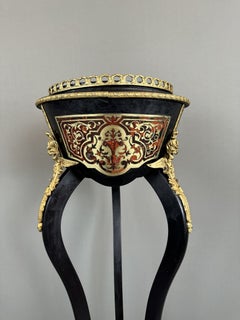 Napoleon III Planter In Blackened Wood, Gilded Bronze And Hand-painted Porcelain