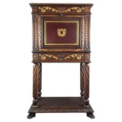 Carved And Polychrome Wooden Secretary, Neo-renaissance Style, 19th Century