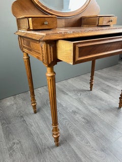 Louis XVI Style Dressing Table with Carved Wood & Pink Marble