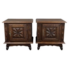 Pair Of Carved Wooden Bedside Tables, Early 20th Century