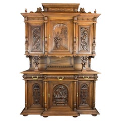 Two-part Carved Walnut Sideboard, Renaissance Style, Late 19th Century