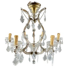 Eleganter Kristallleuchter, vergoldetes Metall, sechs Lampen, Anfang des 20. Jahrhunderts