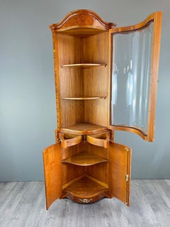 Corner Display Case In Marquetry, 20th Century