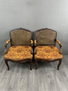 Pair Of Louis XV Carved Wood Fluted Armchairs, Late 19th Century