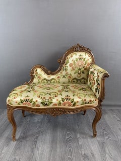19th Century Louis XV Living Room Set, Carved Wood & Floral Fabric