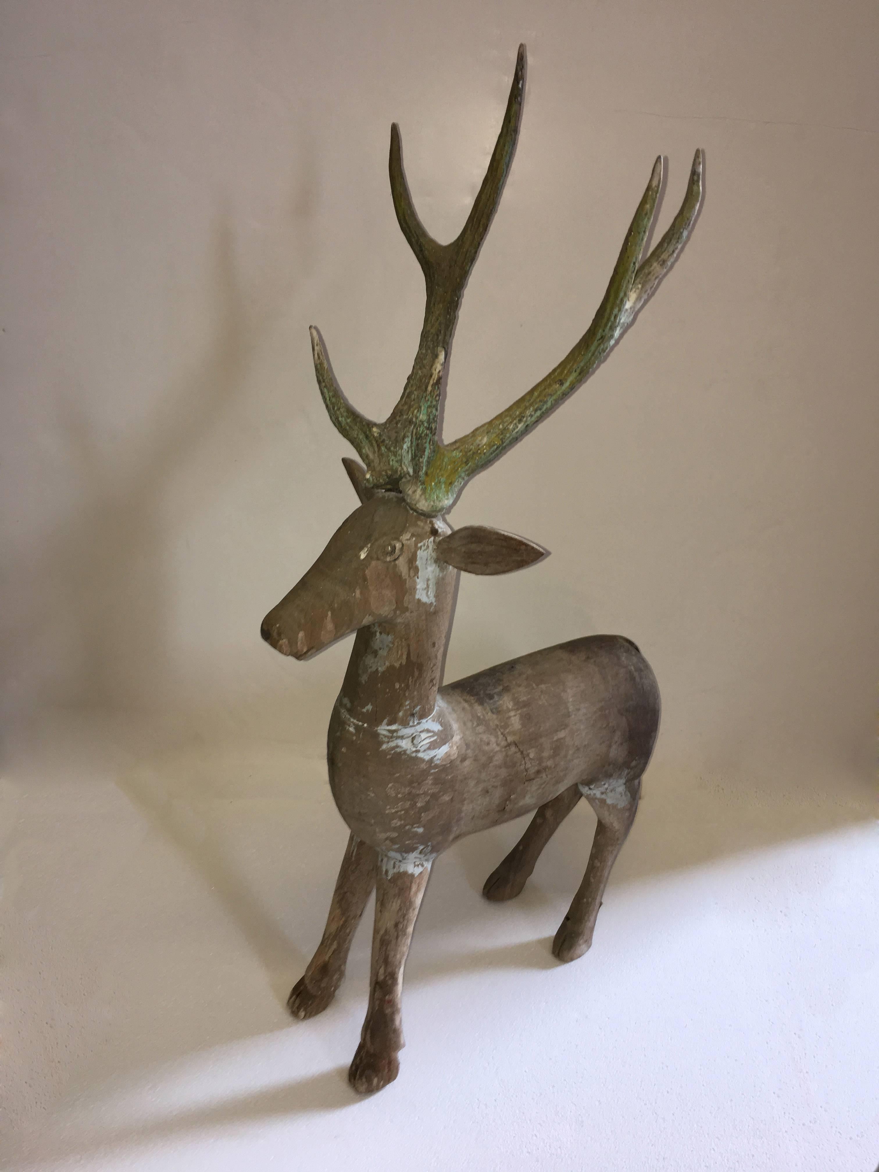 Indonesian Old Wooden Deer from Java, Indonesia, circa 1920 For Sale