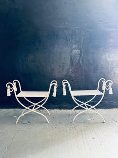 Pair Of Vintage Italian Hollywood Regency Style Metal Tassel Stools