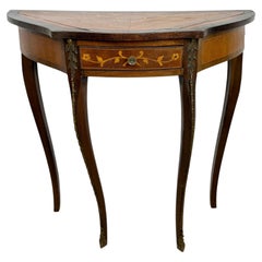 French Louis XVI Style Marquetry Console Table with Bronze Mounts