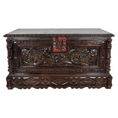Spanish Renaissance Carved Storage Chest with Lift Top, Late 19th Century