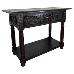 19th Century Spanish Carved Oak Console Table with Two Drawers