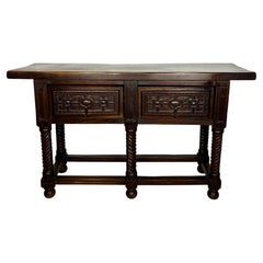 Late 19th Century Spanish Baroque Style Walnut Console Table with Twisted Legs