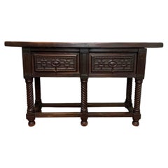 Late 19th Century Spanish Baroque Style Walnut Console Table with Twisted Legs