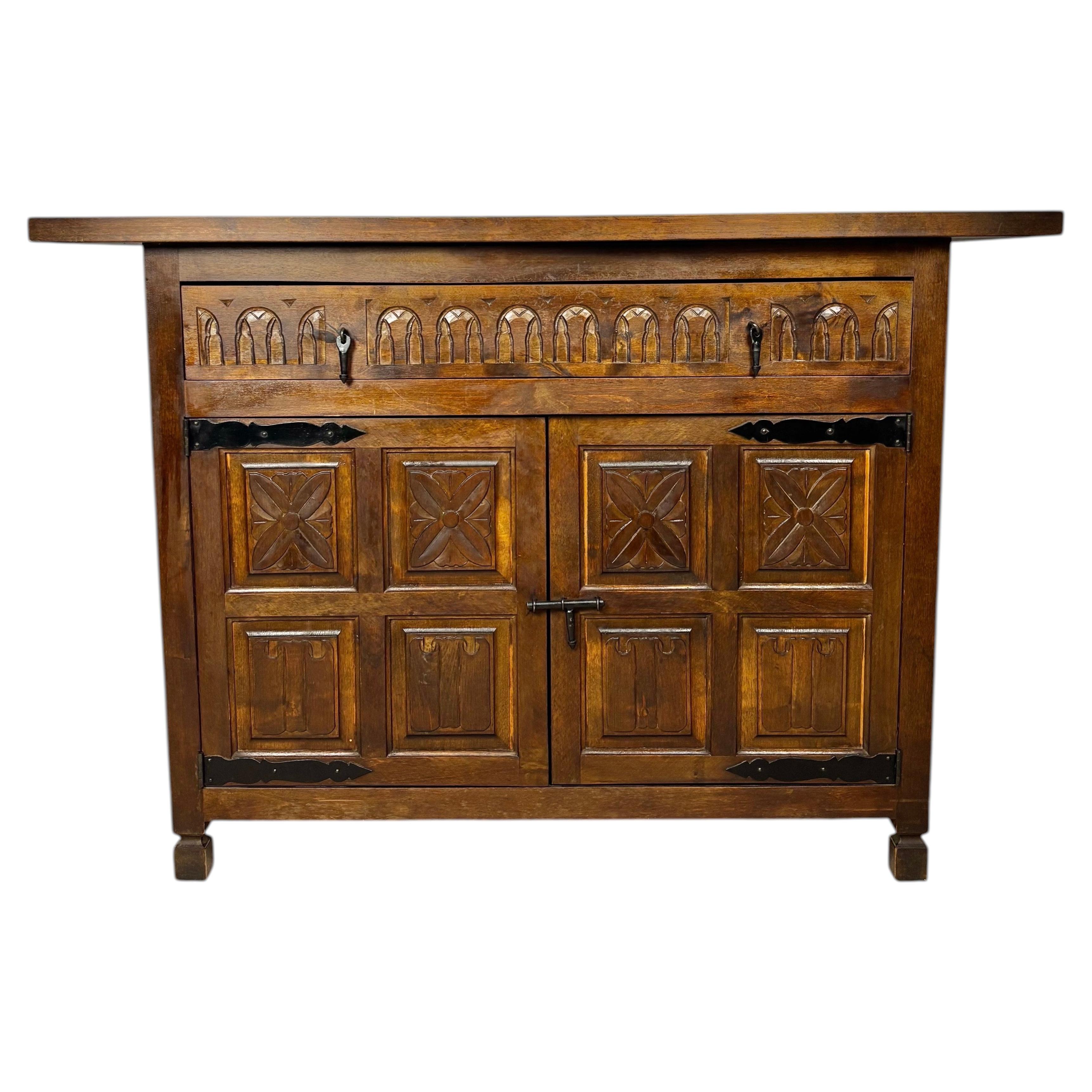 Castilian Rustic Cabinet Chest with One Drawer, 1940s For Sale