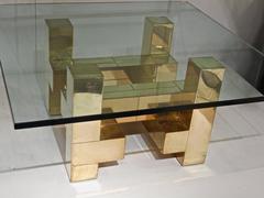 Early Brass Cityscape Low Table by Paul Evans