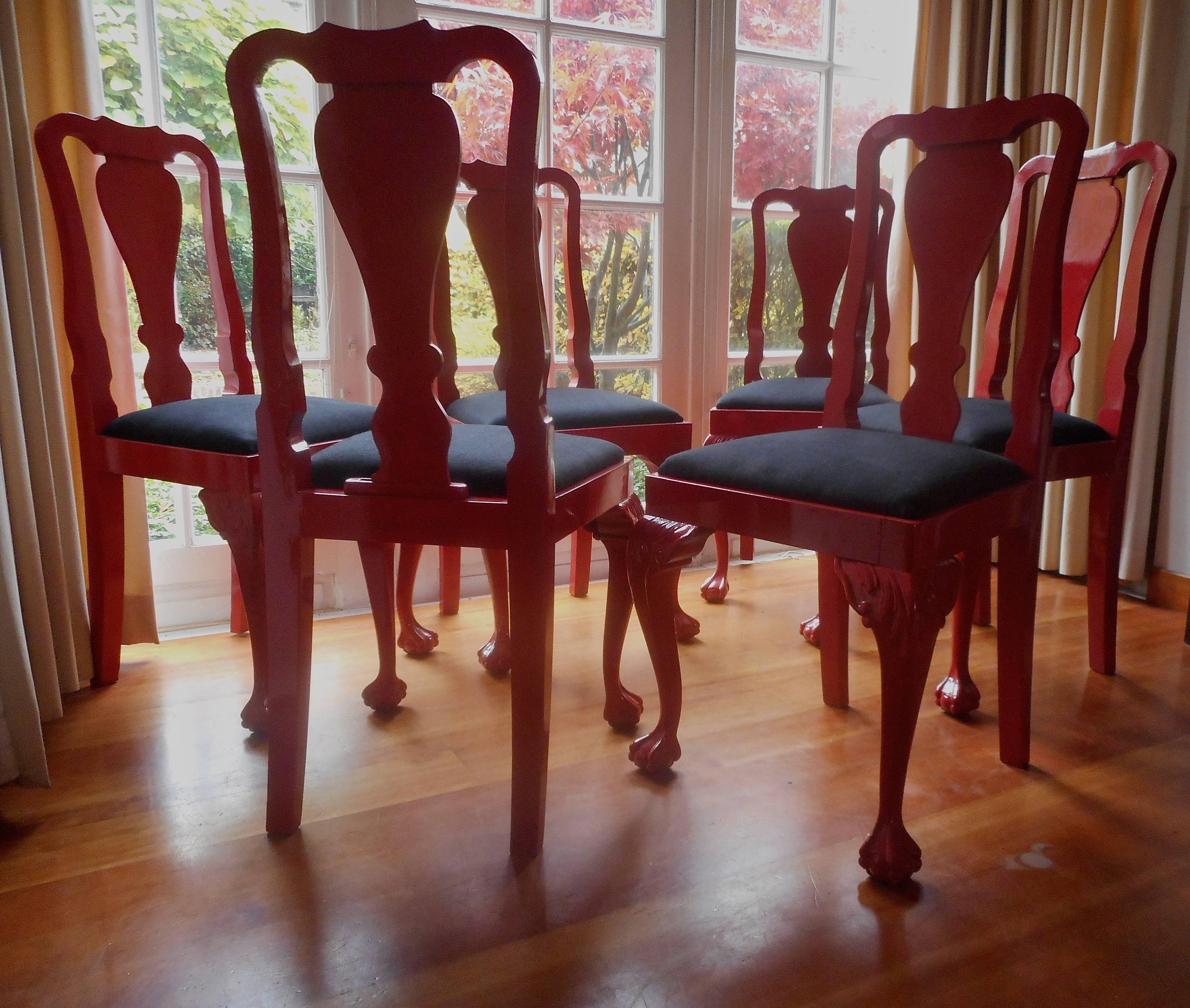 Early 20th Century Six Red Lacquer Chairs