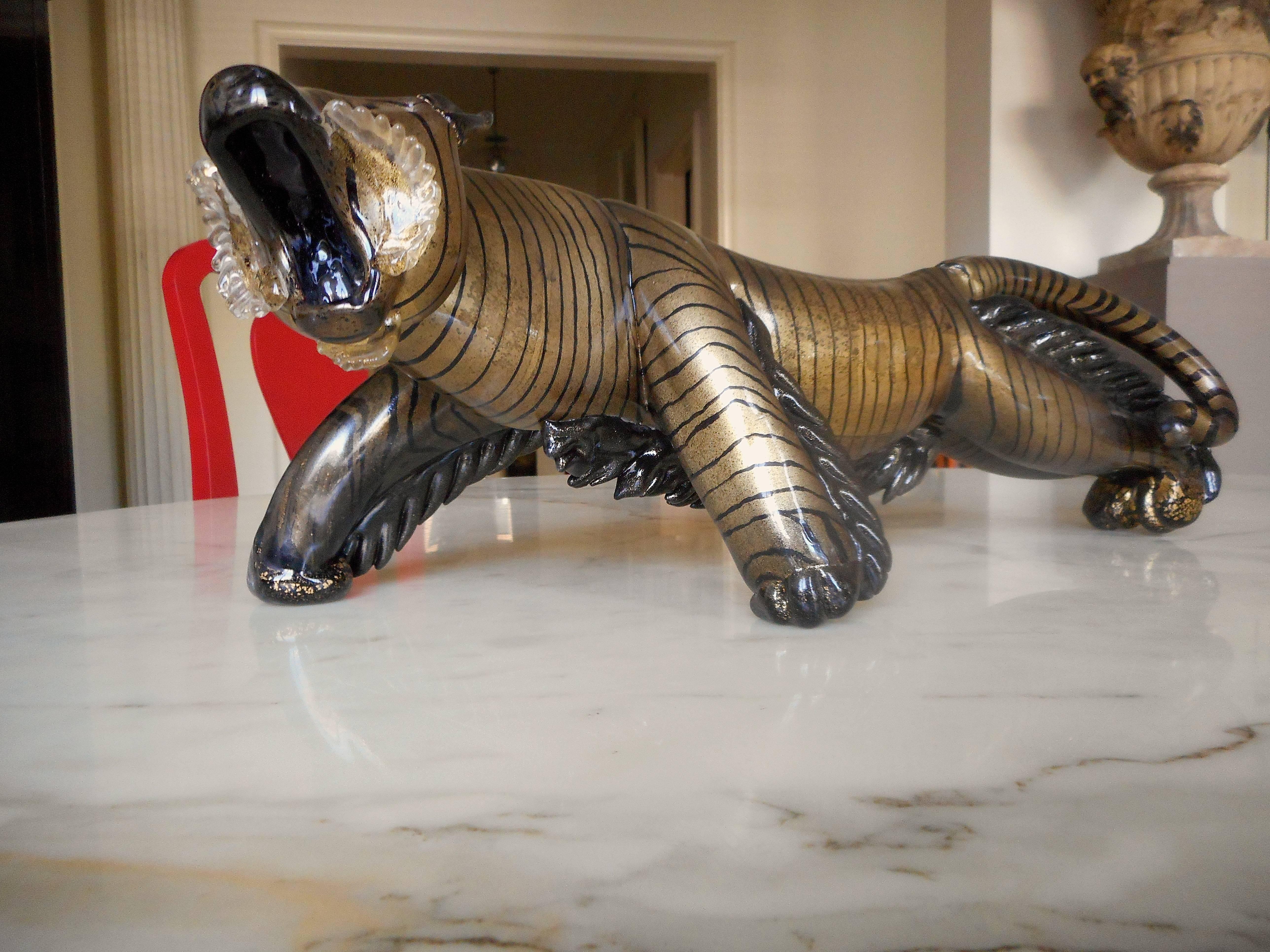 Impressive Murano Tiger Sculpture by Alfredo Barbini In Excellent Condition In Brussels, BE