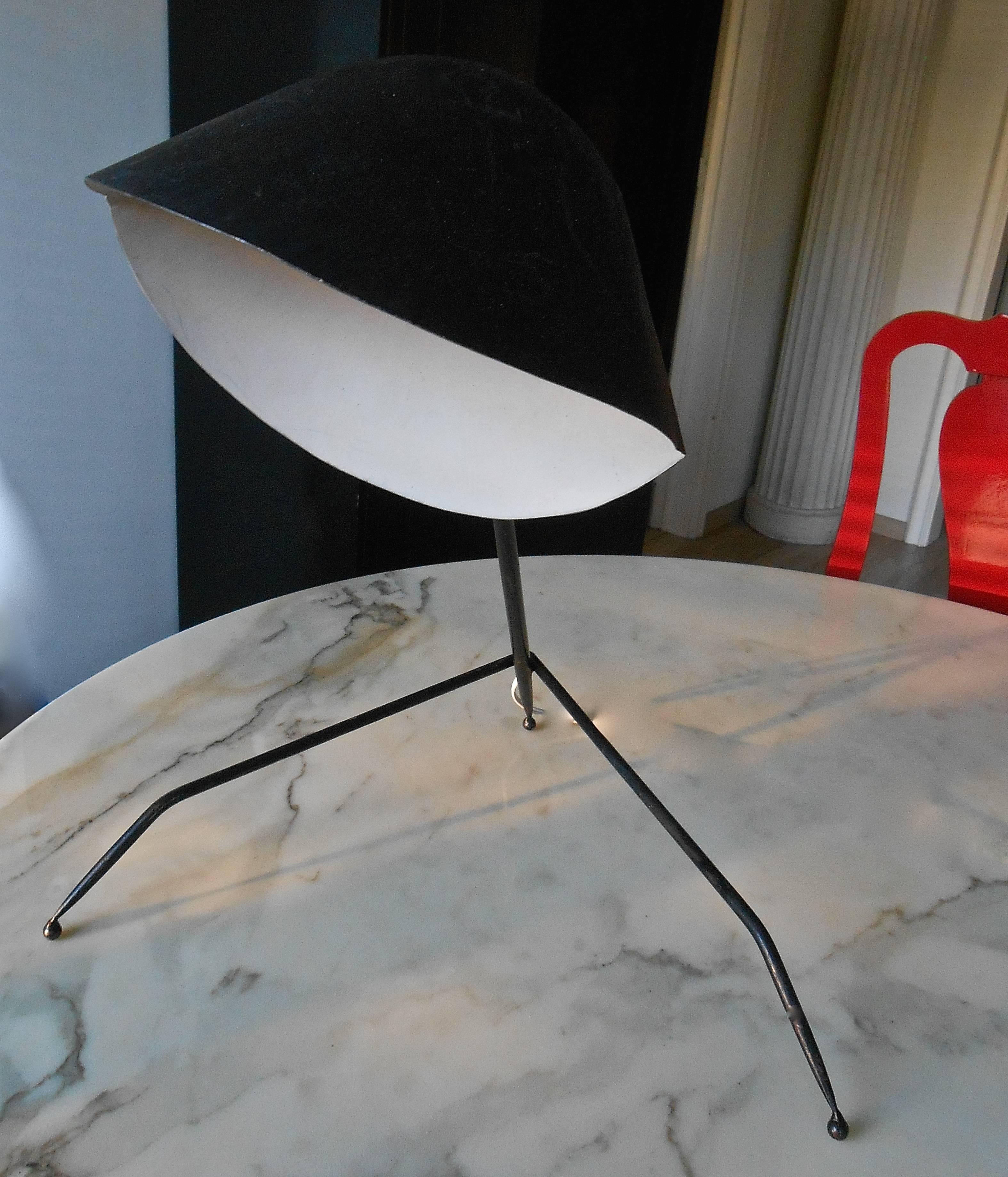 Blackened Rare 1950s Tripod Desk Lamp by Serge Mouille
