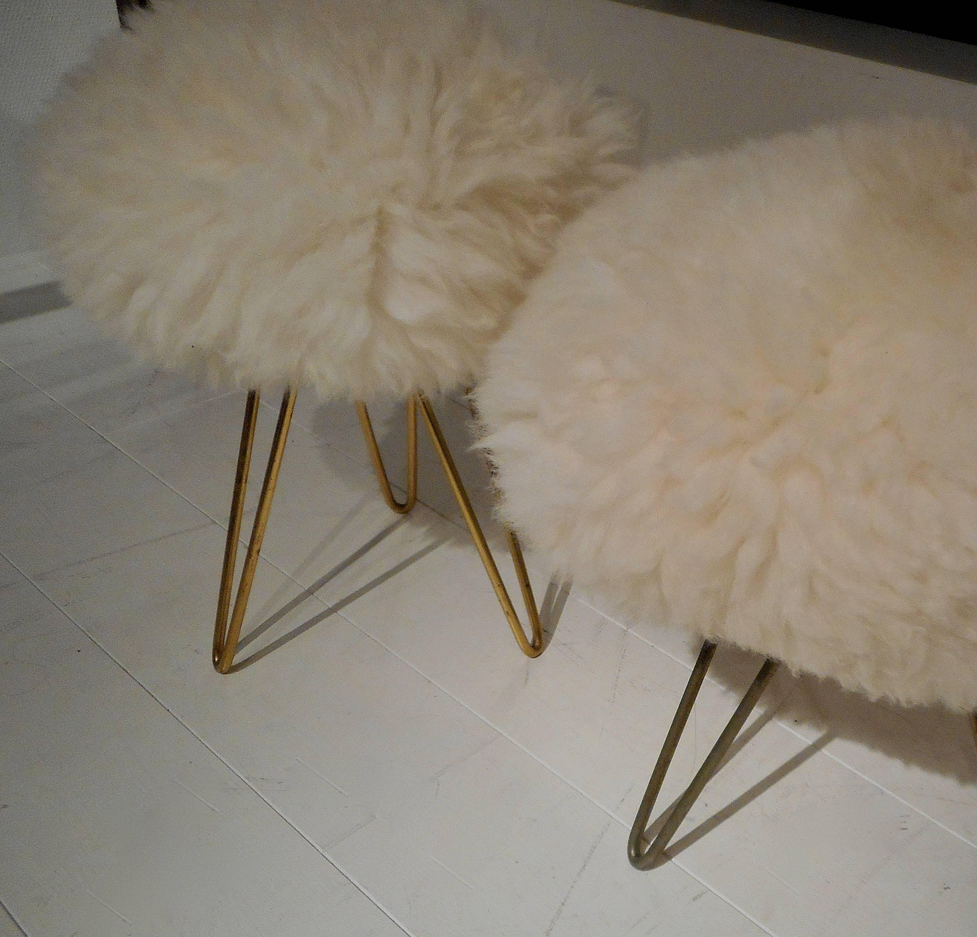 Brass Pair of 1950s Ottomans in the Style of Jean Royère