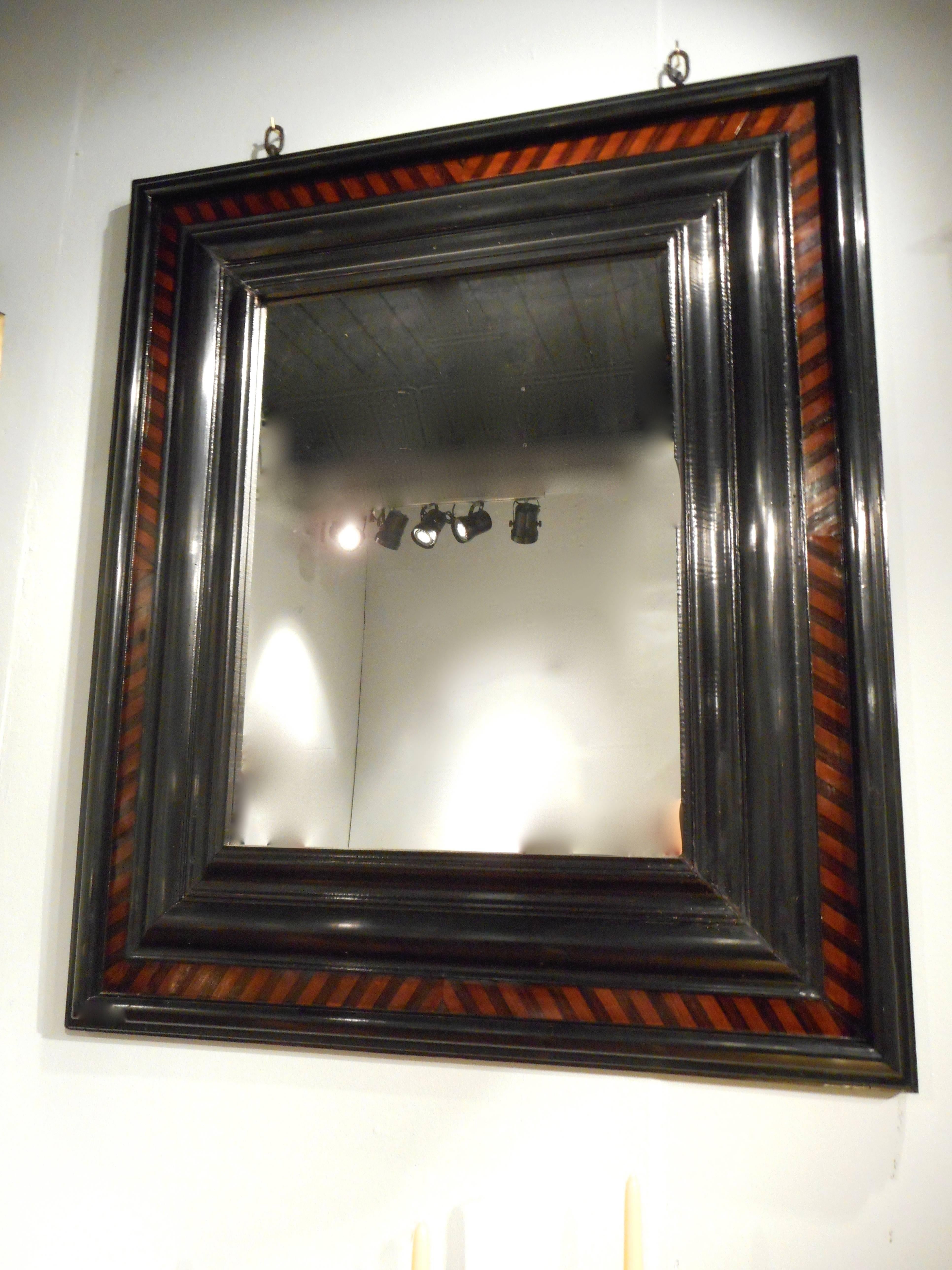 Lacquered Spectacular 19th Century Parqueted Wood Mirror
