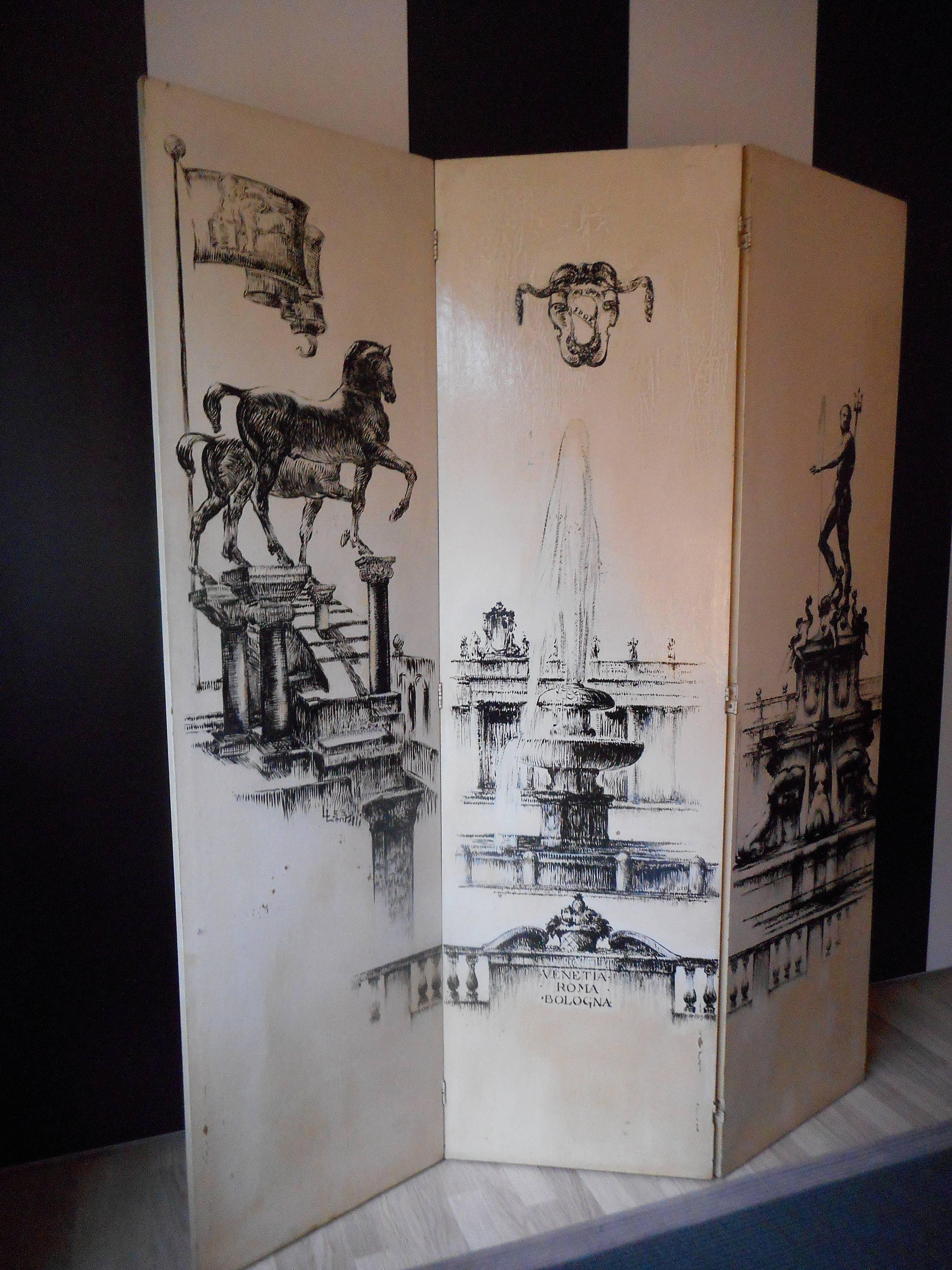 Italian Folding Screen Signed by Leo Lentelli In Fair Condition In Brussels, BE