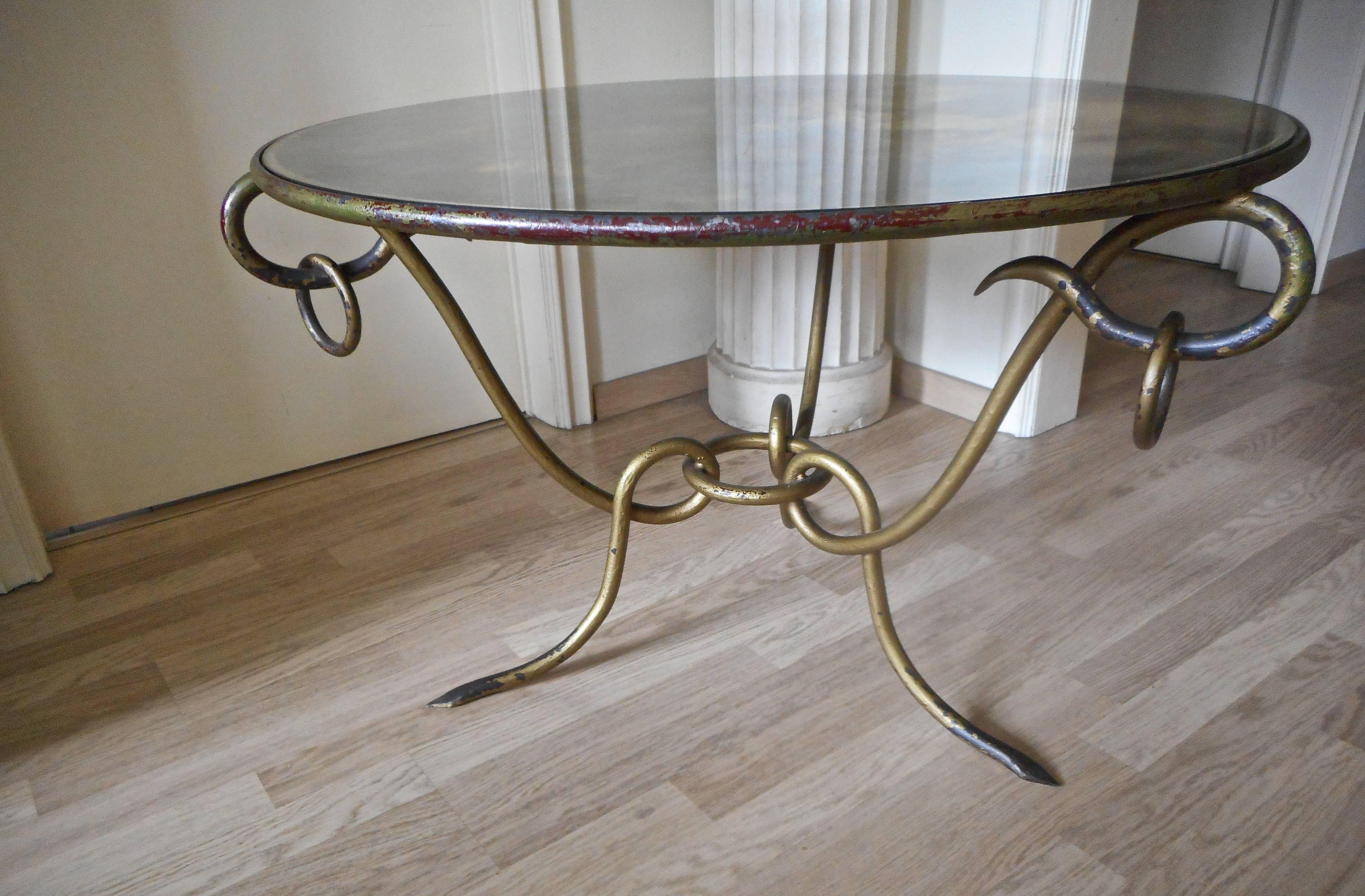Mirror Elegant 1940s Gilt Coffee Table by René Drouet