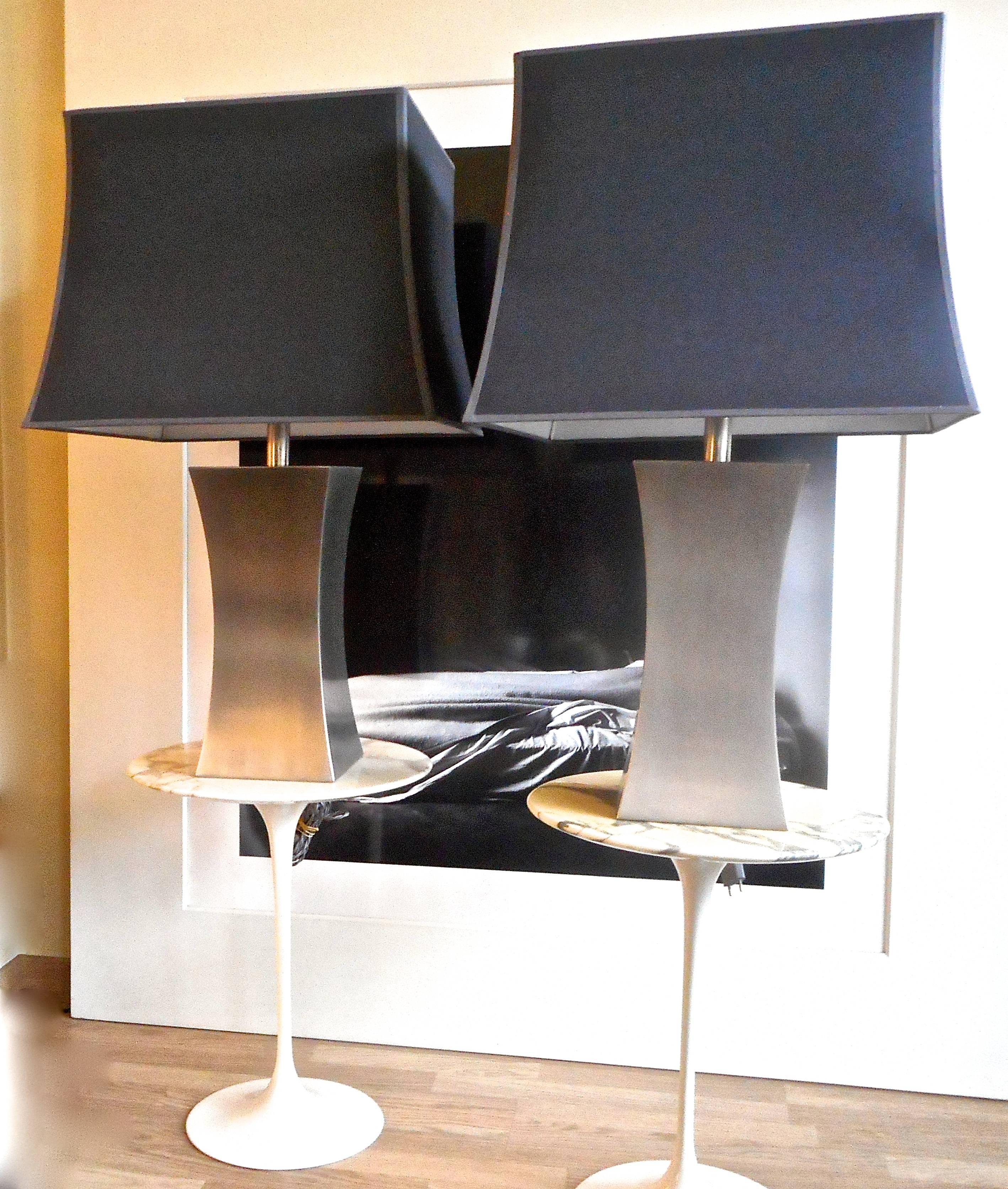 Pair of 1970s Steel Table Lamps by Françoise Sée For Sale 1