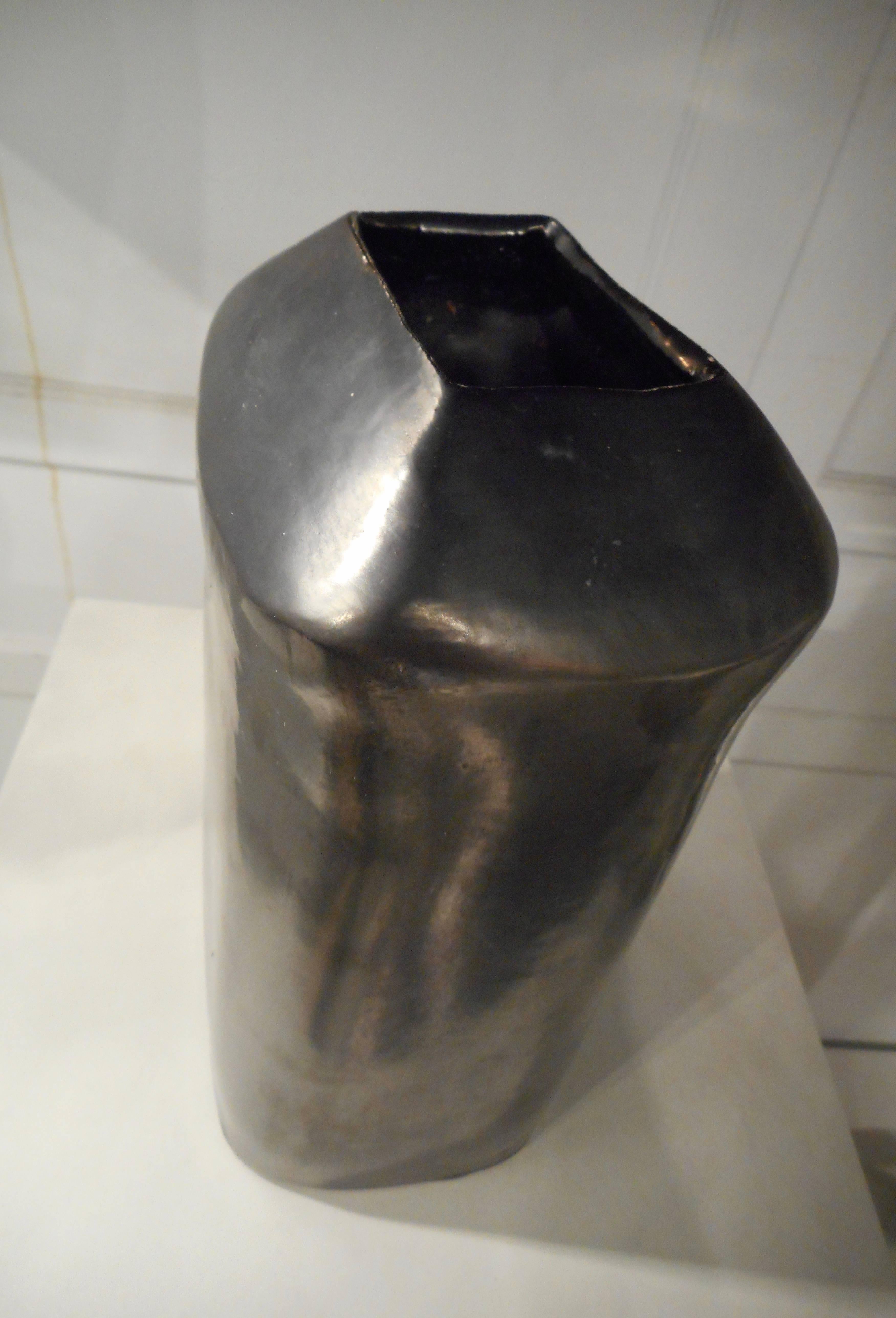 Modern Fine Black Glazed Ceramic Vase in the Style of Georges Jouve For Sale