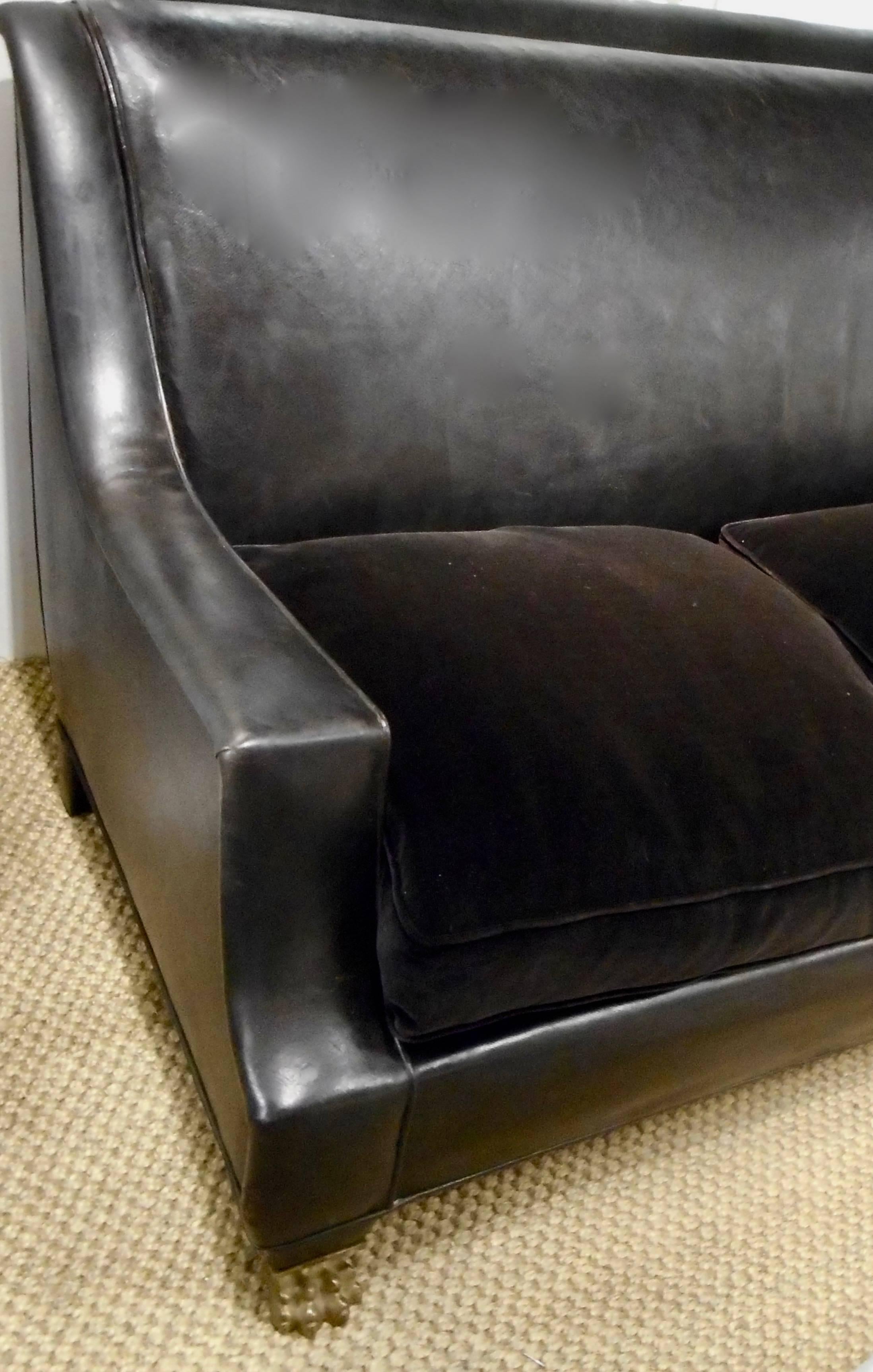 French Neoclassical Black Leather Sofa by Maison Jansen