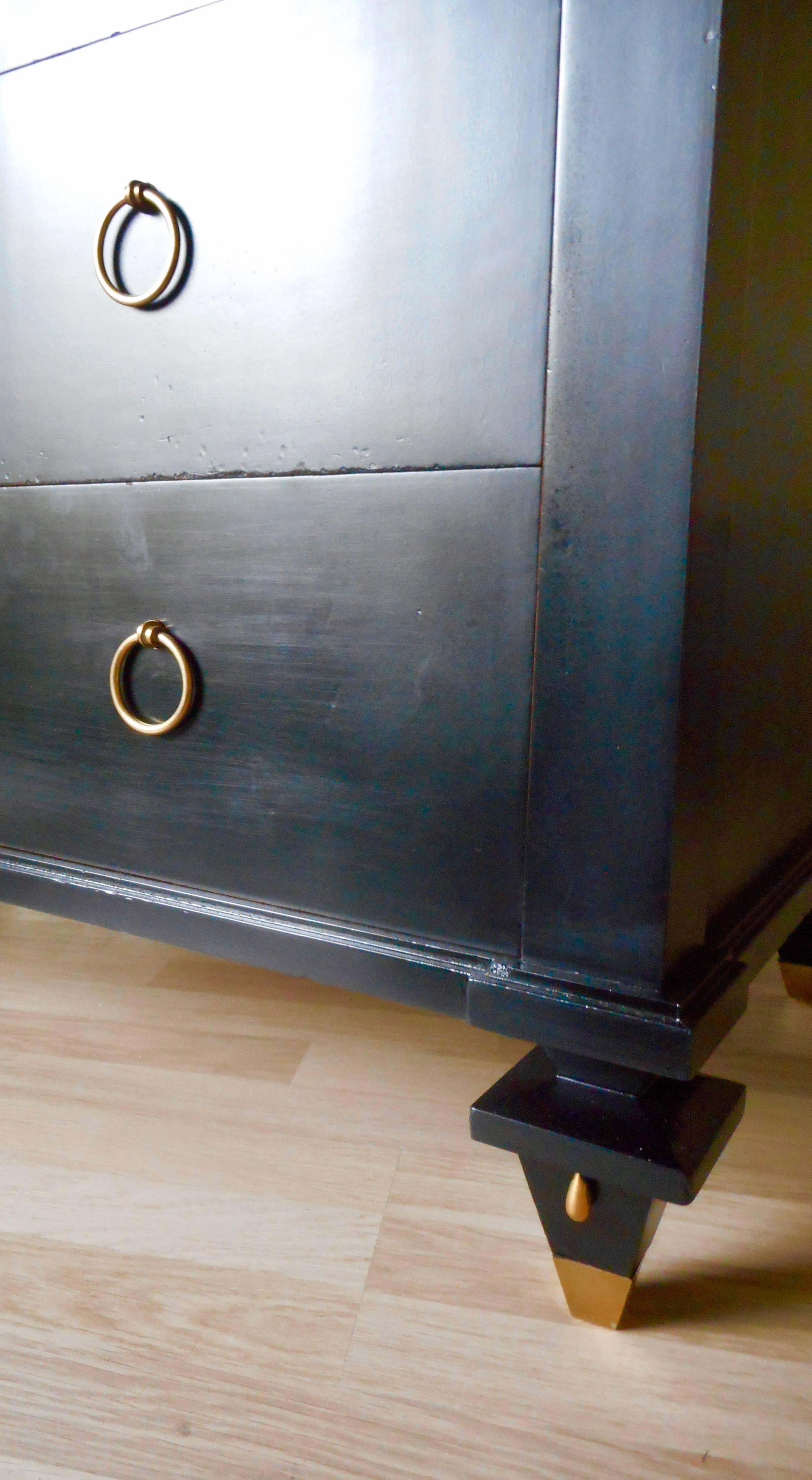 French Elegant 1940s Ebonized Chest of Drawers by Jean Pascaud