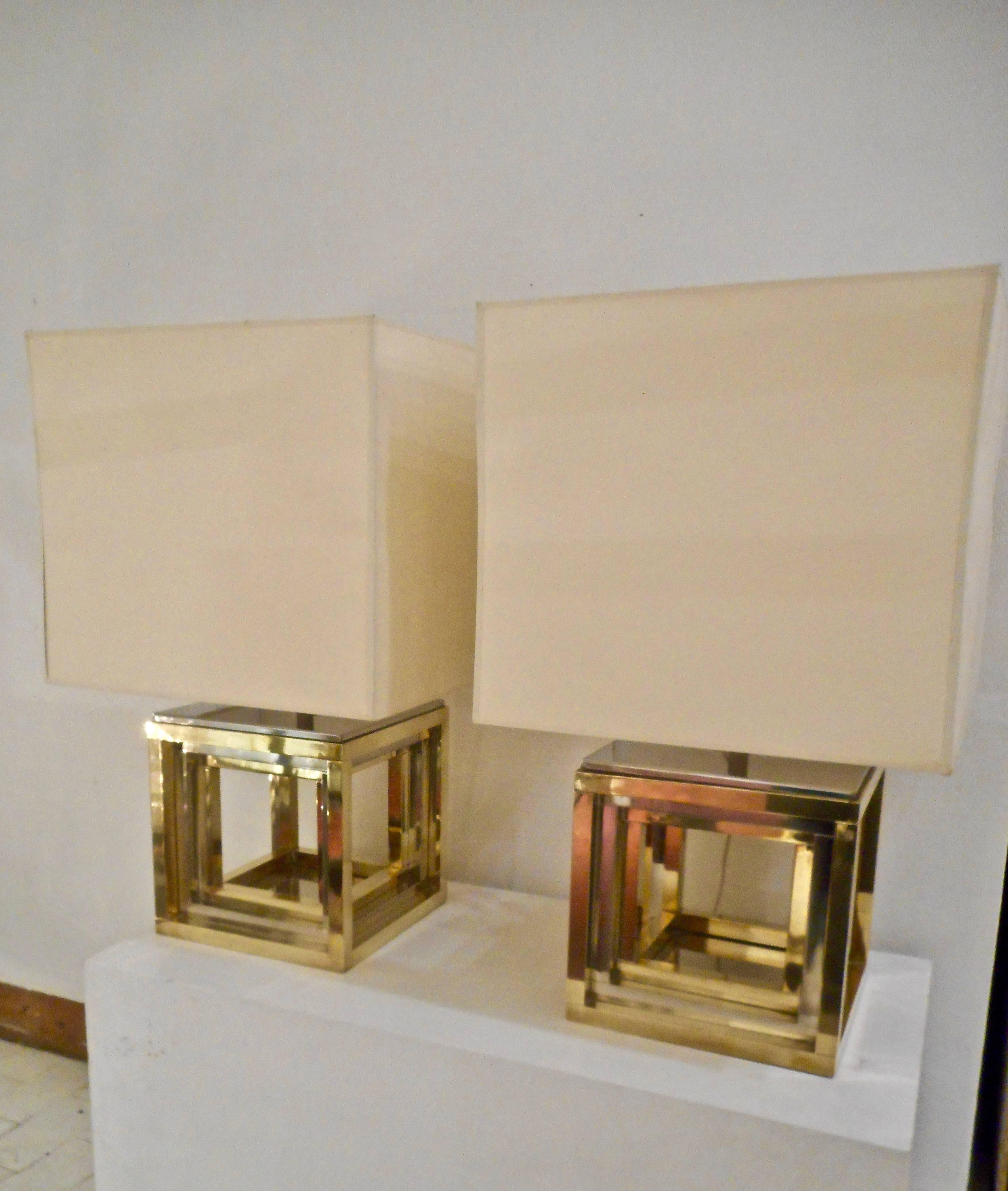 Italian Fine Pair of 1970s Cubist Table Lamps Signed by Romeo Rega, Italy