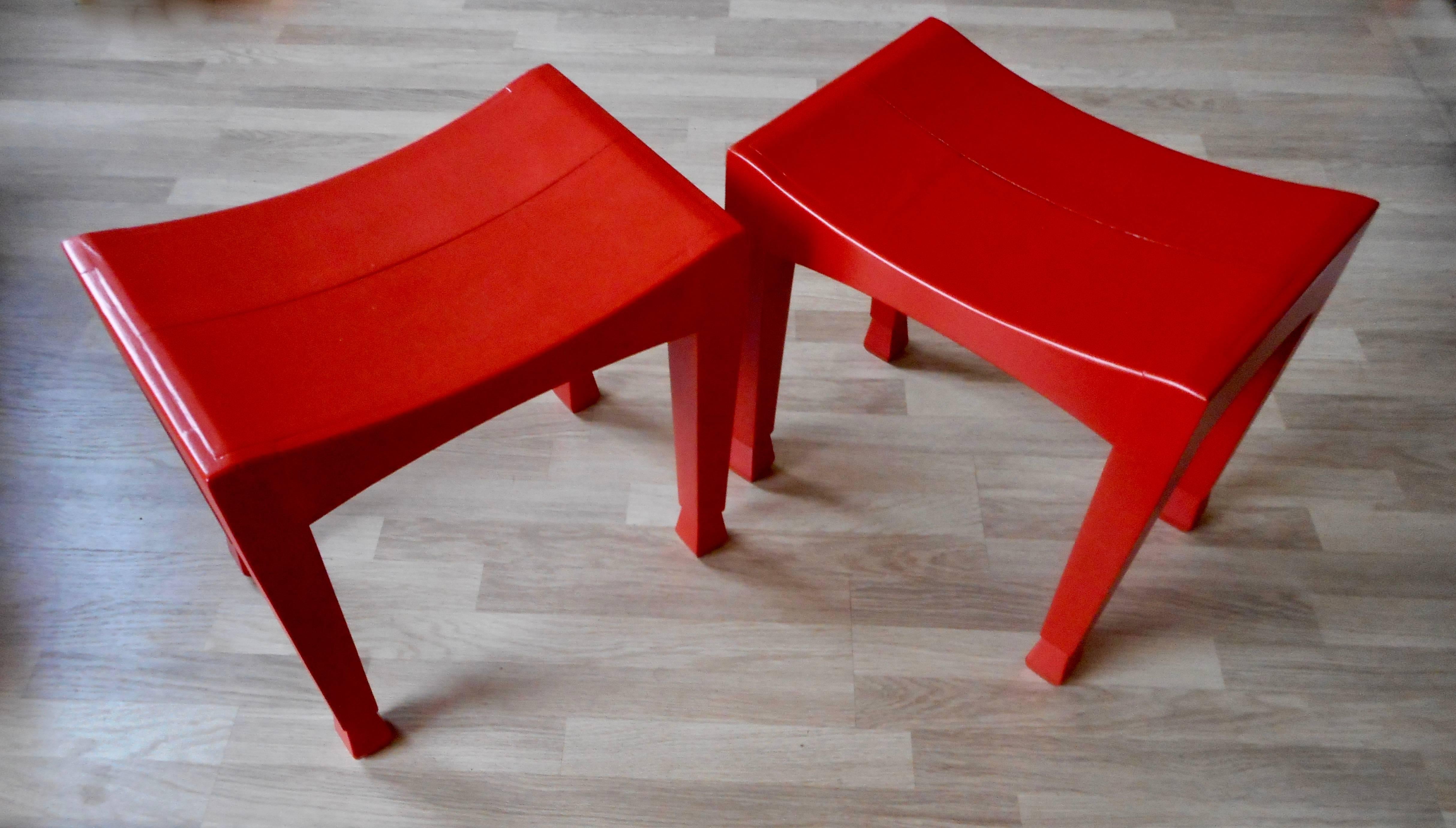 Lacquered Fine Pair of Curule Stools in the Style of David Hicks