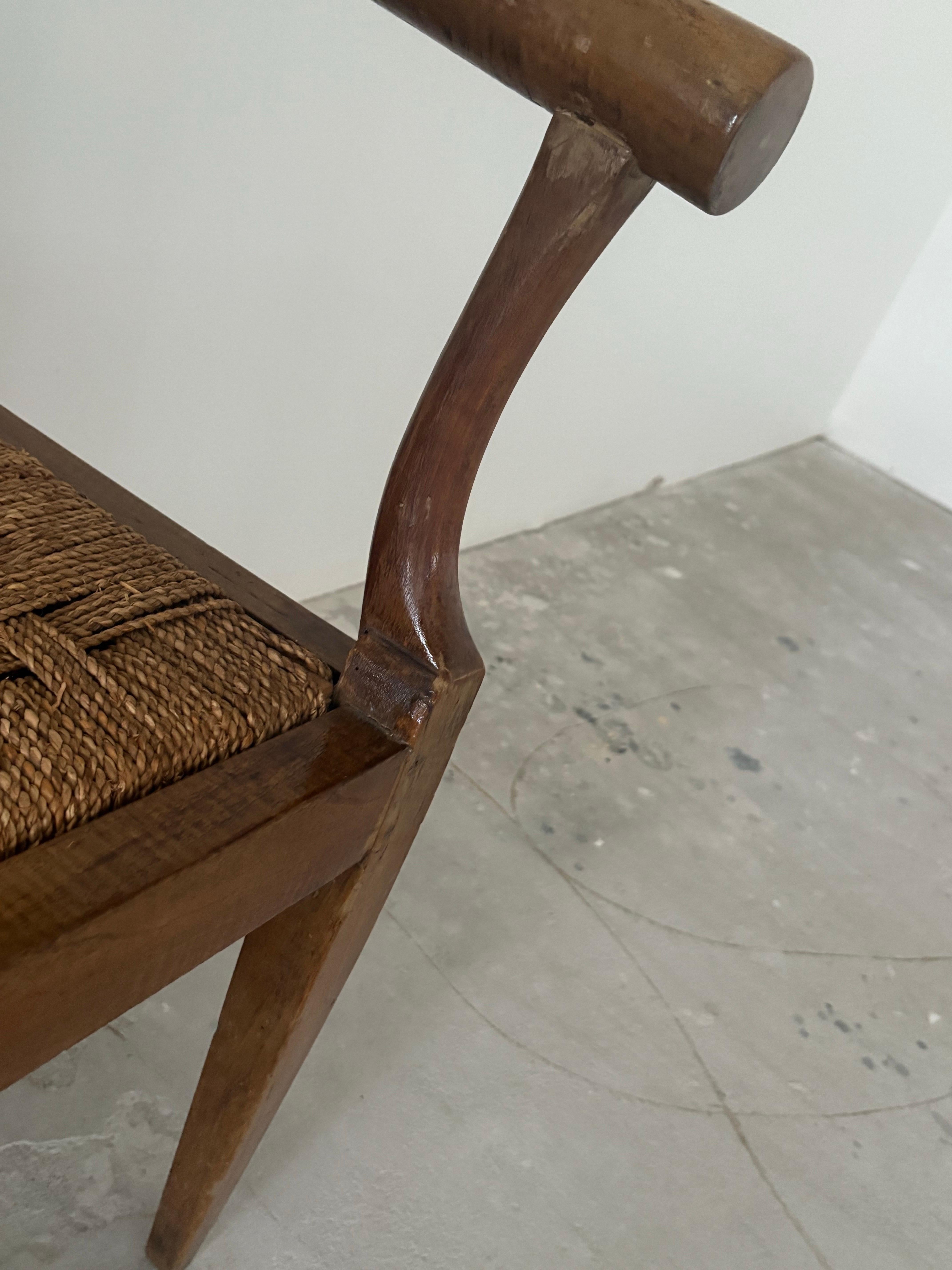 18th Century Italian Walnut Directoire Bench Having a Cord Seat and Open Arms For Sale 4