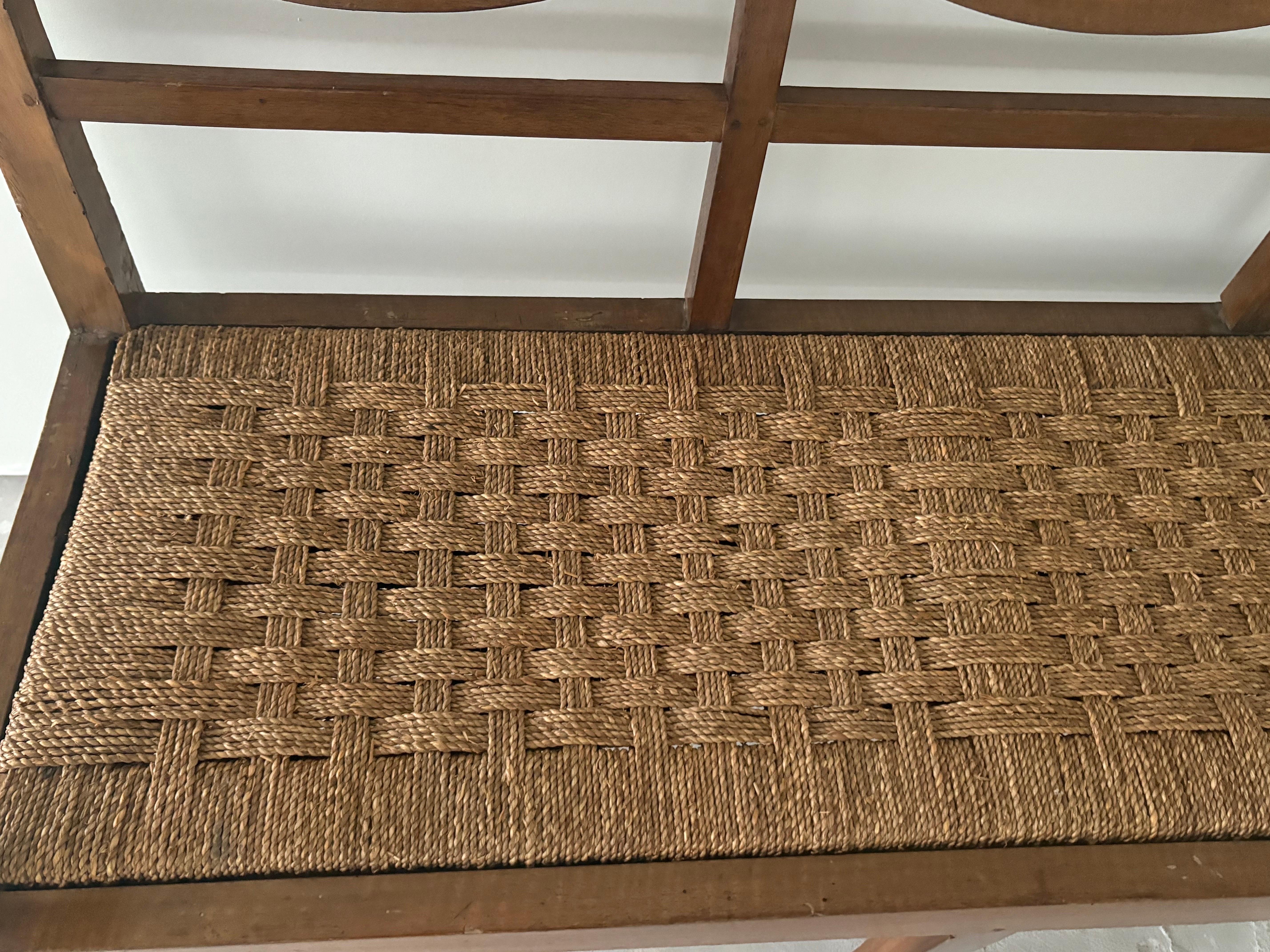 18th Century Italian Walnut Directoire Bench Having a Cord Seat and Open Arms For Sale 6