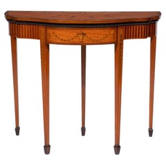English Fold Over Console/Games Table With Inlay, Attributed to Edwards & Robert