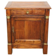French Empire Nightstand / Side Table Cabinet With Columns, 19th Century