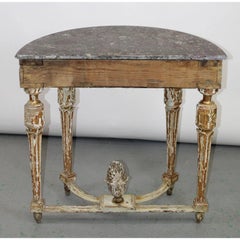 19th Century Louis XVI Style Painted and Parcel-Gilt-Demi-Lune Console Table