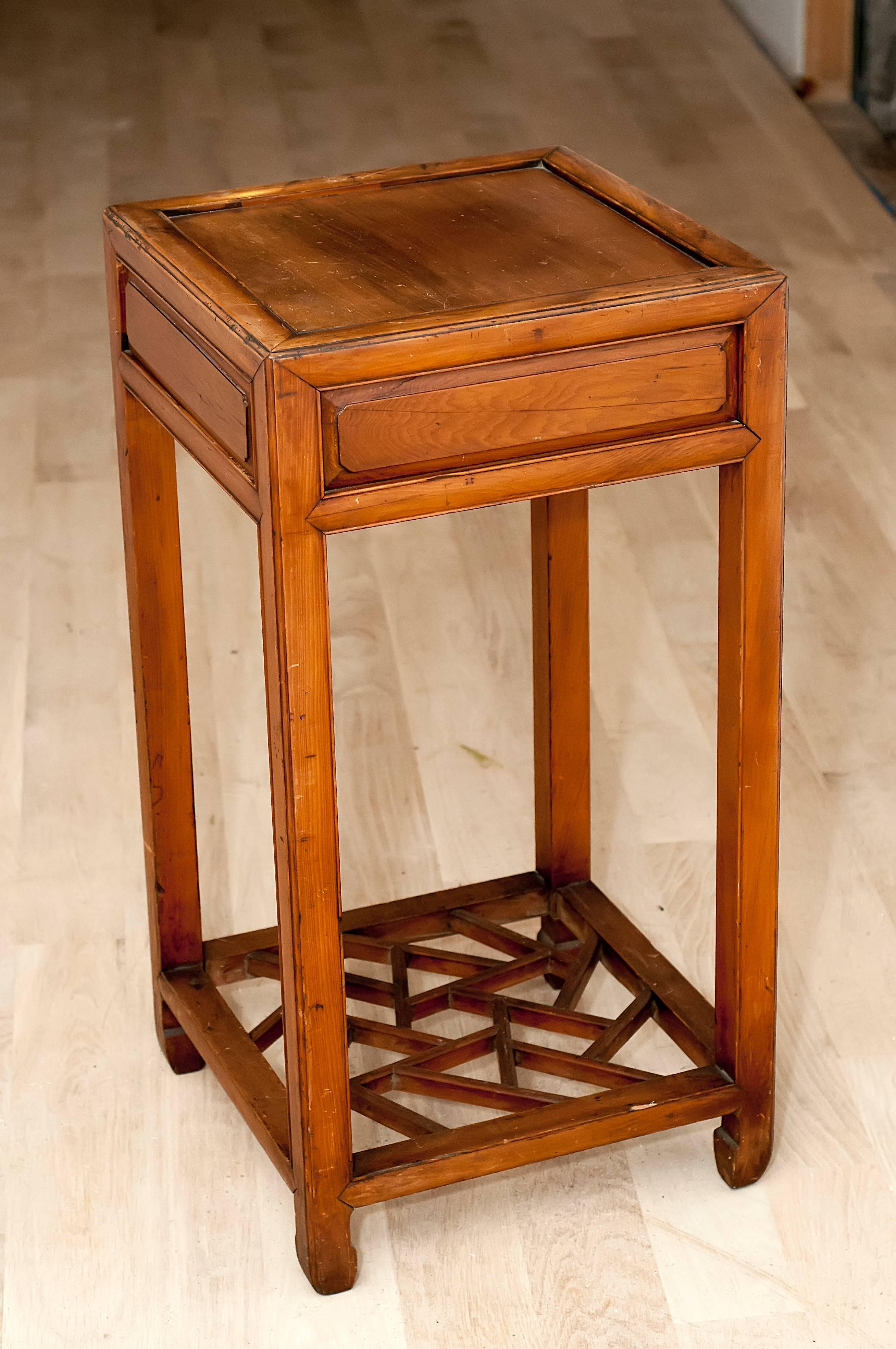 Pair of Modern Chinese Hardwood Bedside Tables In Good Condition In Locust Valley, NY