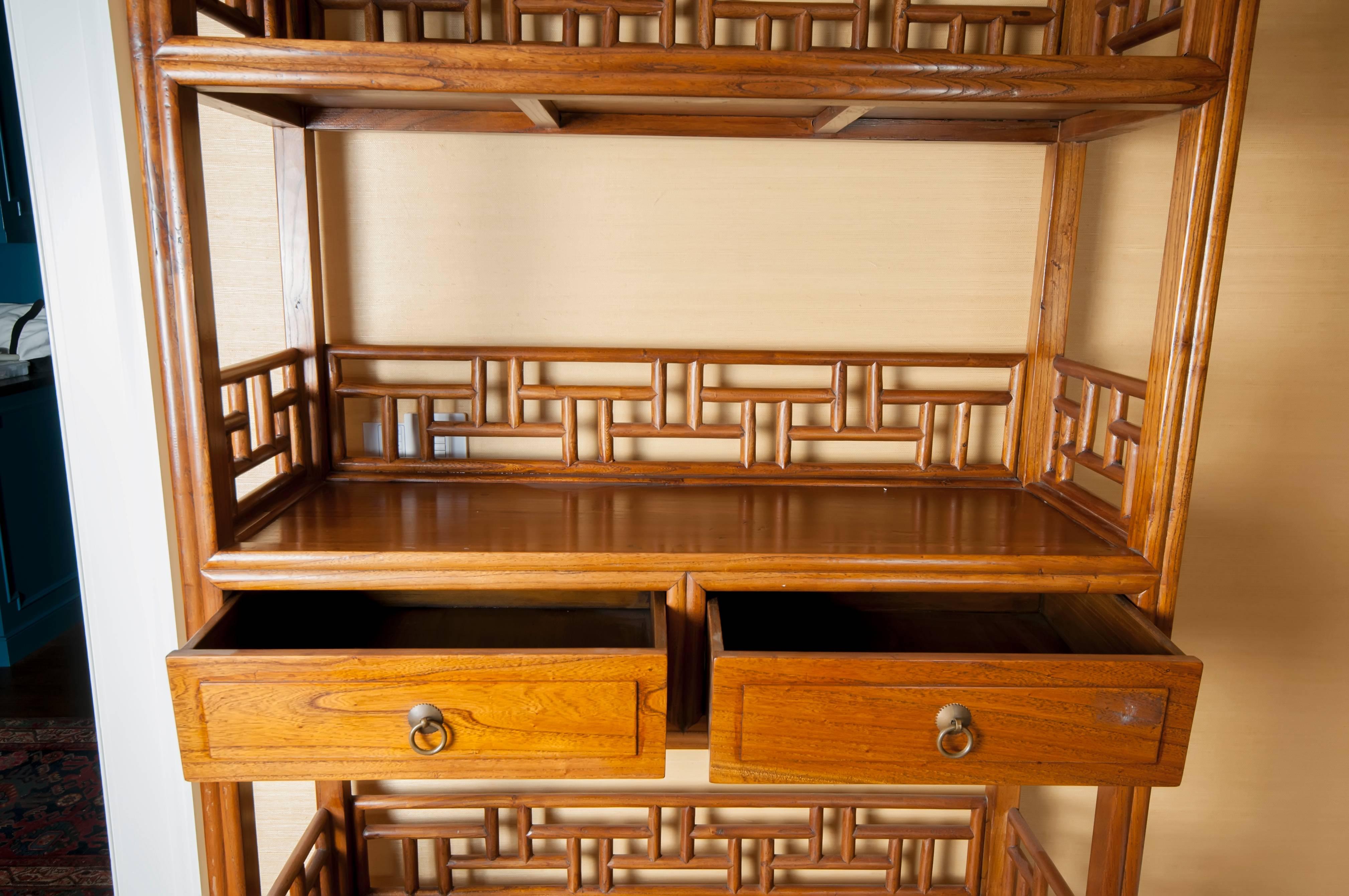 Almost Pair of 19th Century Chinese Wood Etageres In Good Condition In Locust Valley, NY