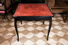 Black Painted Cabriole Leg Games Table with Suede Top and Nailhead Detail