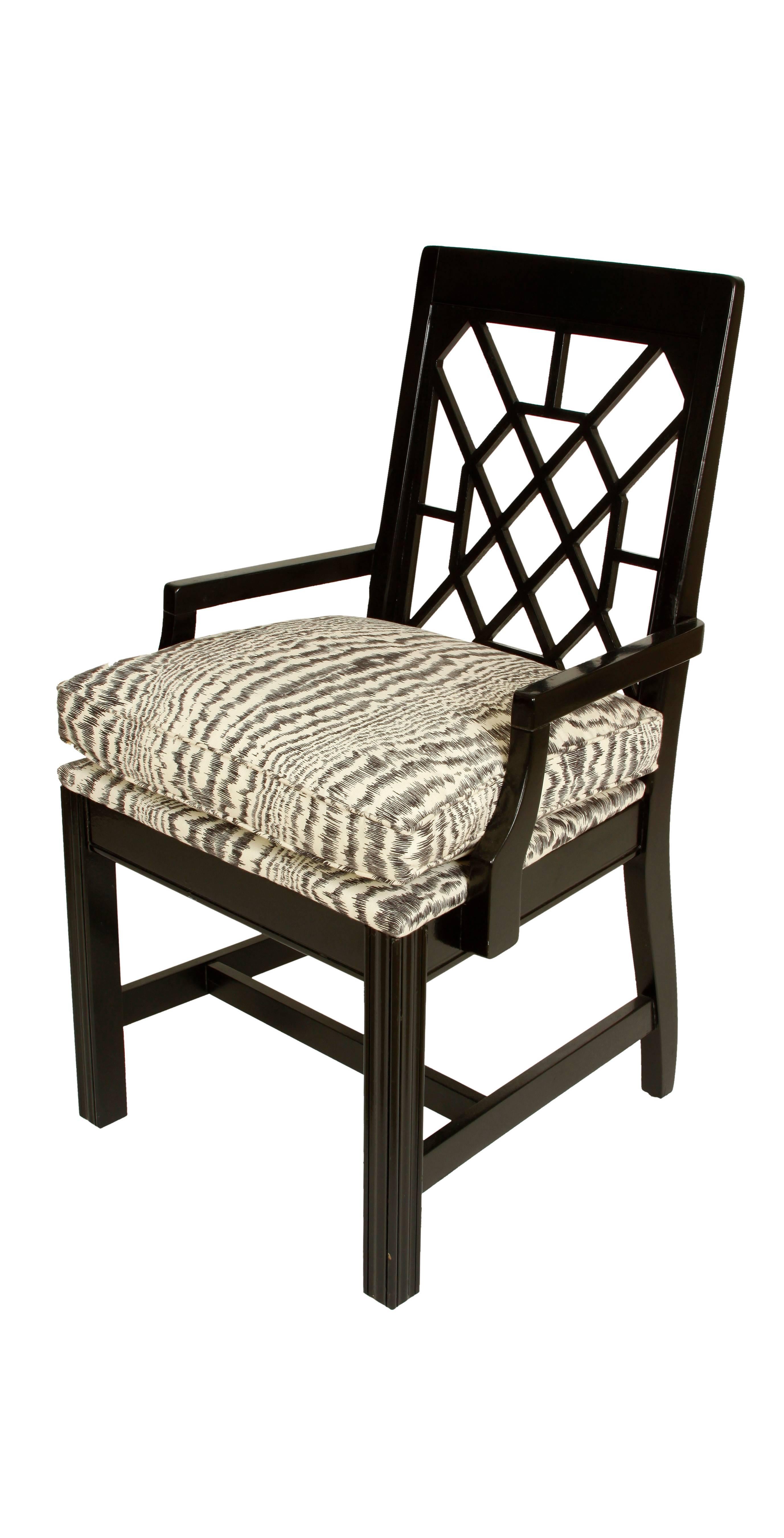 American Pair of Black Painted Fretwork Chairs